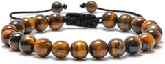 Natural Stone Bracelets for Men - 8Mm Tiger Eye, Matte Agate, Lava Rock 