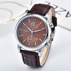 Men's quartz high quality watch with brown dial and leather strap