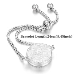 Adjustable stainless steel perfume bracelet with a sleek round diffuser pendant and polished chain, 24cm length