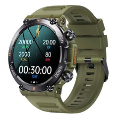 Smart Watch for Men K56 Pro with green strap, heart rate monitor, step counter, Bluetooth, and HD screen