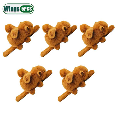 Set of five brown Capybara Plush Hand Ring Toys wristband bracelets for kids and adults with soft plush material and cute design