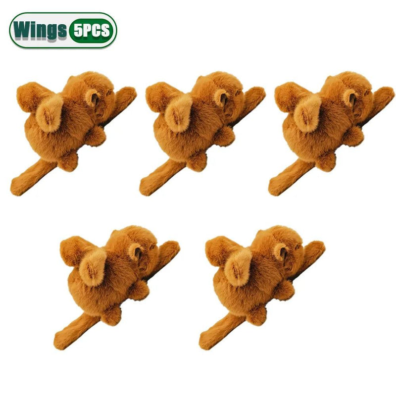 Set of five brown Capybara Plush Hand Ring Toys wristband bracelets for kids and adults with soft plush material and cute design