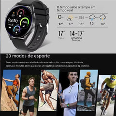 Smart Watch 2025 with 1.32-inch round HD touchscreen, black silicone strap, Bluetooth calling, health monitoring, and 20 sports modes displayed on wrist during various activities