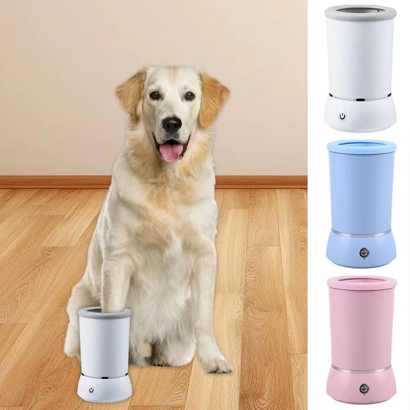 Automatic Pet Feet Washer in white, blue, and pink for cleaning dog paws quickly and quietly with durable ABS and silicone materials.