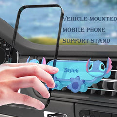 Blue Stitch Car Mobile Phone Holder clipped on car air vent holding smartphone securely