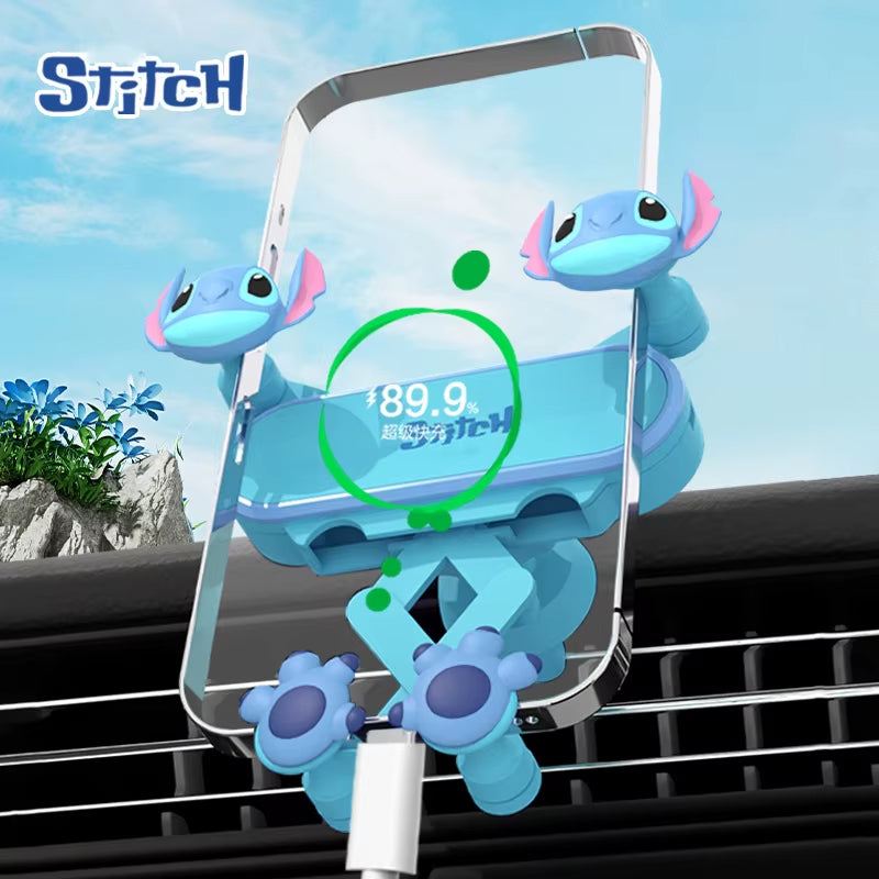 Blue Stitch Car Mobile Phone Holder clipped on car air vent with rotatable and anti-skid design for hands-free phone use