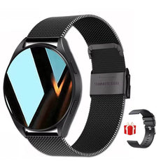 Smart Watch 2025 with 1.32” full touch HD screen, Bluetooth calling, health monitoring, magnetic charging, stainless steel mesh strap, and multi-language support