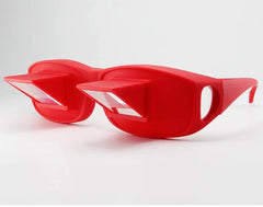 Red Lazy Periscope Horizontal Reading Glasses with unique periscope prism lenses for hands-free reading while lying flat