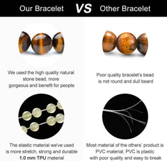 Natural Stone Bracelets for Men - 8Mm Tiger Eye, Matte Agate, Lava Rock 