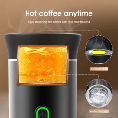 Portable black coffee brewer with real-time heating, exhaust port, and water storage for hot coffee anytime
