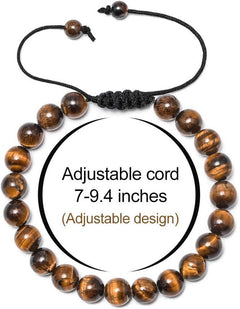 Natural Stone Bracelets for Men - 8Mm Tiger Eye, Matte Agate, Lava Rock 
