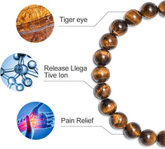 Natural Stone Bracelets for Men - 8Mm Tiger Eye, Matte Agate, Lava Rock 