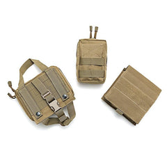 Tactical Military Dog Harness in durable tan material with adjustable straps, padded interior, reinforced handle, and heavy-duty metal leash attachment for secure and comfortable outdoor use.