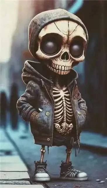 Cool Halloween skeleton figurine in a hoodie and sneakers resin doll for spooky home decor