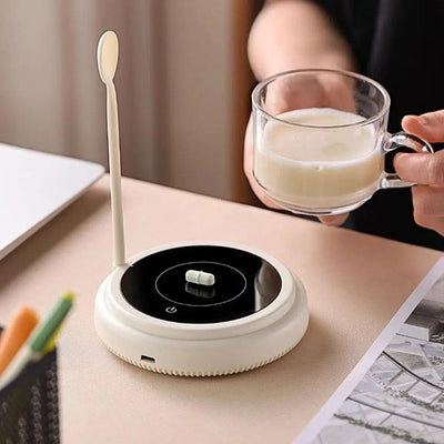 Compact electric coffee blender with USB charging and magnetic stirrer in beige color