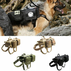 Tactical Military Dog Harness in various colors with durable, adjustable straps and padded interior for outdoor adventures