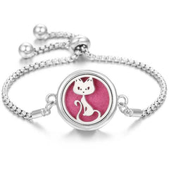Elegant stainless steel perfume bracelet with adjustable chain and cat design diffuser pad