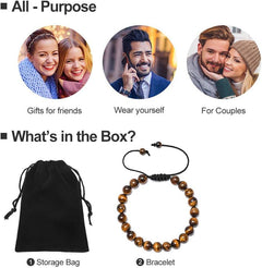 Natural Stone Bracelets for Men - 8Mm Tiger Eye, Matte Agate, Lava Rock 