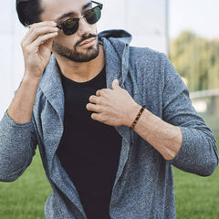 Natural Stone Bracelets for Men - 8Mm Tiger Eye, Matte Agate, Lava Rock 