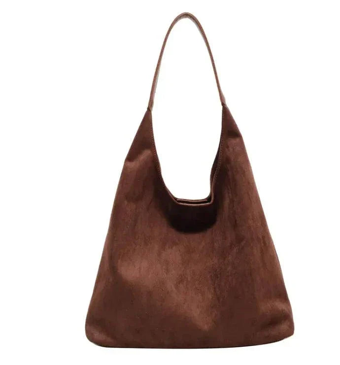 Brown suede one-shoulder underarm bag with large capacity and simple casual design