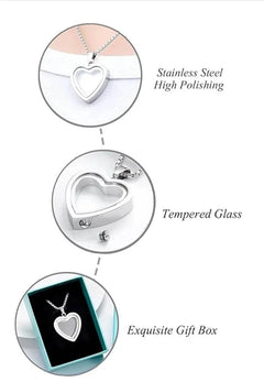 Heartfelt Remembrance pendant featuring high-polished stainless steel, tempered glass heart design, and elegant gift box