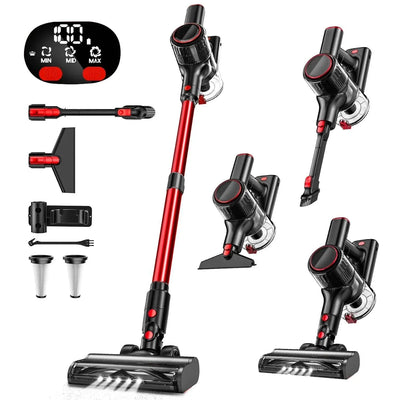 30Kpa 350W handheld cordless vacuum cleaner with LED display, multiple nozzles, and 1.5L dust cup for pet hair and hard floor cleaning