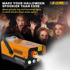 5 Core Fog Smoke Machine 750W with multi-color LED lights creating dense fog for Halloween and party effects