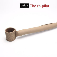 Beige leather car seat gap filler with storage pocket for organizing small items in cars