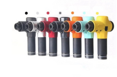 Set of colorful tissue muscle massage guns designed for deep tissue relief and muscle recovery.