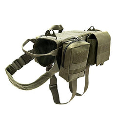 Tactical Military Dog Harness with durable military-grade construction, adjustable padded straps, reinforced handle, and heavy-duty metal leash attachment for outdoor adventures.