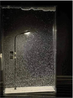 Handcrafted Snow Scene Hemp Night Lamp with glowing streetlight and falling snow effect in acrylic display case