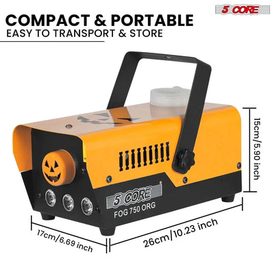 5 Core Fog Smoke Machine 750W compact orange fogger with LED lights for indoor and outdoor party effects