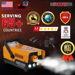 5 Core Fog Smoke Machine 750W orange fogger with multi-color LED lights emitting dense fog for indoor and outdoor use