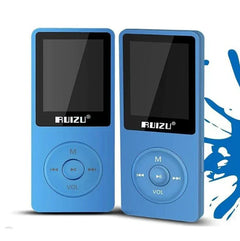RuiZu X02 MP3 Voice Recorder and Portable Player in blue with 1.8-inch color screen and circular control buttons