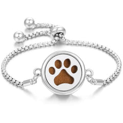 Stainless steel perfume bracelet with adjustable chain and paw print diffuser charm