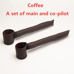 Leather Car Seat Gap Filler in coffee color, set of two for main and co-pilot seats with cup holder and storage compartments.