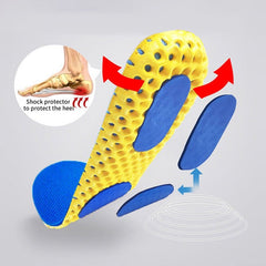 Memory foam insoles with honeycomb mesh design, shock absorption, and heel support for ultimate foot comfort and protection.