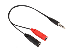 2-in-1 cable adapter for Led Light Wired Gamer Headset with black and red female jacks and 3.5mm male plug