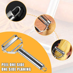 Stainless steel kitchen vegetable peeler with ergonomic handle, sharp blade for effortless peeling and planing of fruits and vegetables.