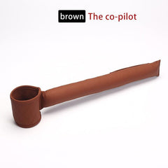 Brown leather car seat gap filler with cup holder for organizing small items and preventing loss between seat and console