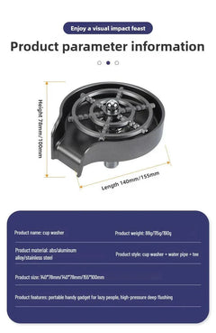 Household stainless steel cup washer with ABS plastic, high-pressure kitchen sink rinser tool for commercial and home use.