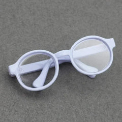 White plastic round glasses accessory for 15cm Labubu dolls transparent lenses