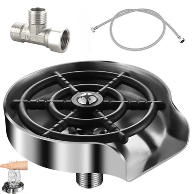 Automatic Faucet Glass Rinser stainless steel bottle washer with tee connector and water hose for kitchen sink cleaning