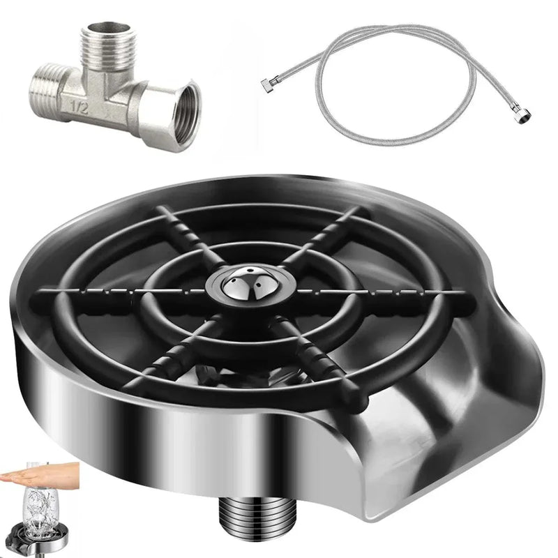 Automatic Faucet Glass Rinser stainless steel bottle washer with tee connector and water hose for kitchen sink cleaning