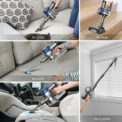 INSE S9 30KPa 400W cordless vacuum cleaner cleaning sofa, stairs, car, and curtains with various attachments