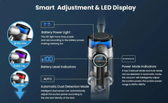 INSE S9 30KPa 400W cordless stick vacuum cleaner with smart LED display, adjustable suction modes, and battery power light indicators