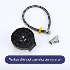 Household stainless steel kitchen cup washer set with aluminum alloy black three-piece components for high-pressure rinse