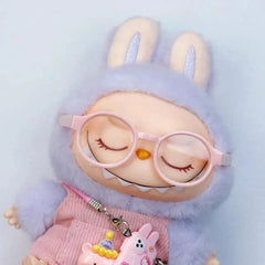 Pink transparent round glasses for 15cm Labubu doll accessory
