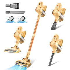 INSE N300 Cordless Vacuum Cleaner in gold with multiple detachable nozzles for versatile home and car cleaning.