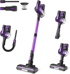 Poweart V870 Cordless Vacuum Cleaner in purple with multiple detachable accessories for versatile home and car cleaning
